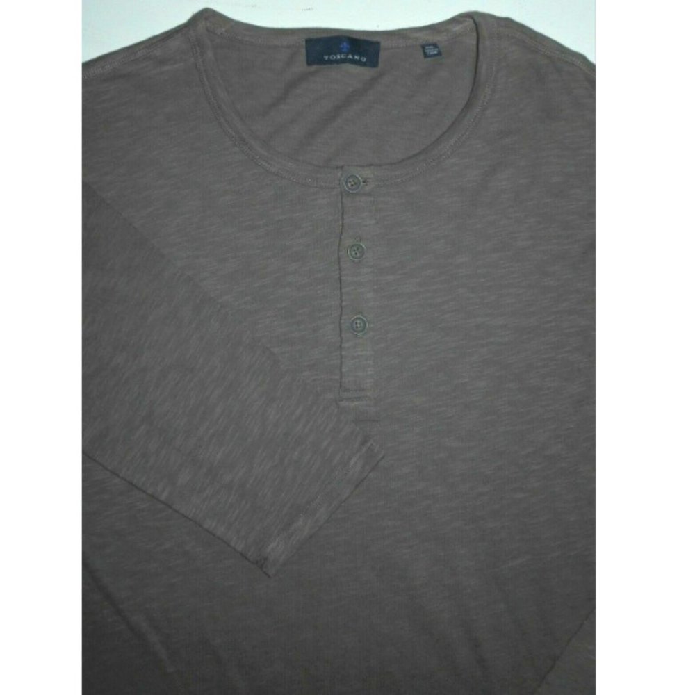NWOT Toscano LS Grey Brown Cotton Henley Shirt